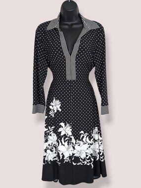 BCBGMaxAzria B&W Floral Polka Dot Dress